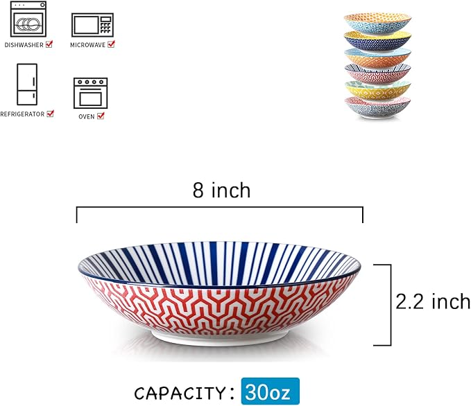 Selamica Ceramic 30oz Large Pasta Salad Bowls 8 Inch Wide and Shallow Soup Bowls - Image 2