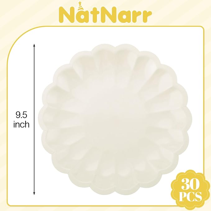 NatNarr 30 Pcs Ivory Paper Plates 9.5 In Scalloped Party Plates Disposable | - Image 3