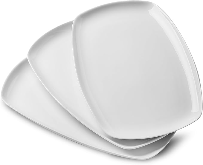 fMBB 3pcs Ceramic White Serving Platters, Large Rectangular Plate, Irregular by fMBB