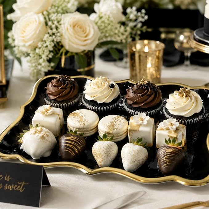 Black & Gold Rectangle Dessert Trays, 10 Pack, Appetizers, Weddings And Parties - Image 3