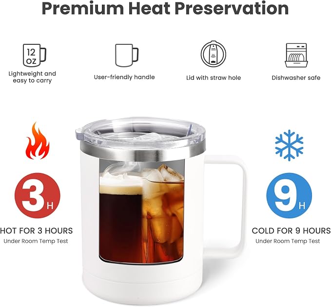 MEWAY 12oz Coffee Mug With Handle 8 Pack Bulk, Stainless Steel Insulated Travel - Image 3
