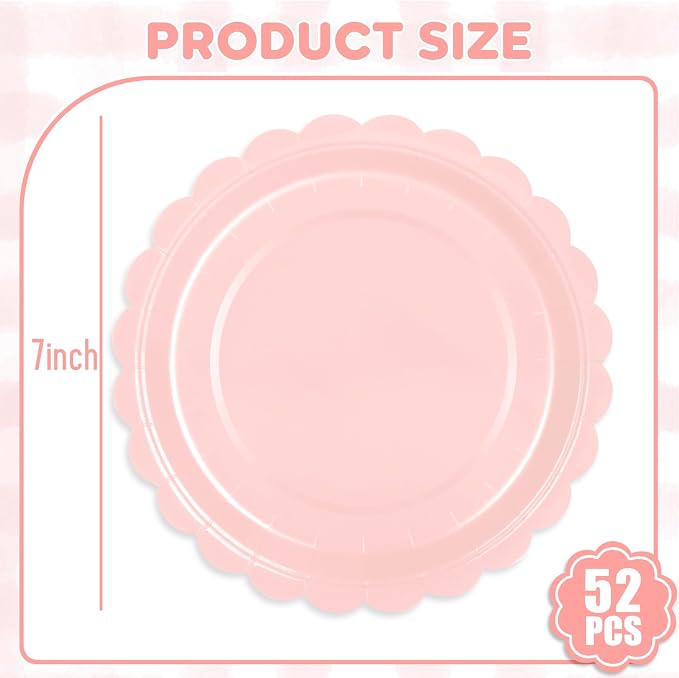 52 Pcs Pink Paper Plates 7 Inch Scalloped Dessert Plates - Image 3