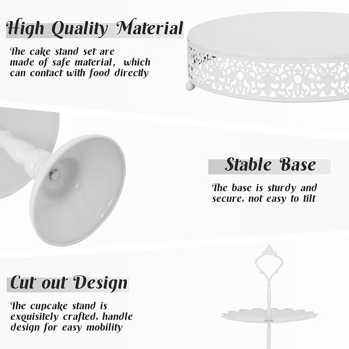Fivenl 8 Pcs Cake Stand White Metal Dessert Table Display Set, 3-Tier Cupcake - Image 3