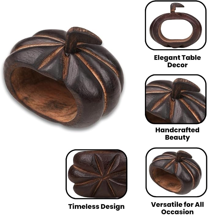Lightnpro 6 Pack Wooden Pumpkin Design Napkin Rings - Image 4