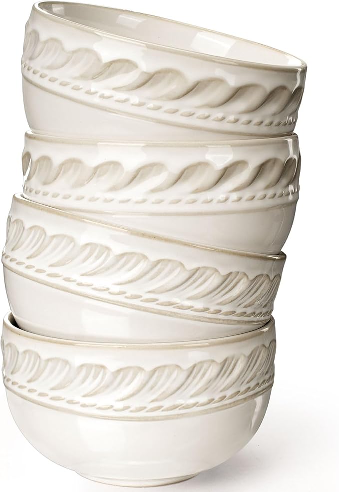 Small Bowls Set of 4, 12 oz Ceramic Embossment Dessert Bowls, Ice Cream by Artena