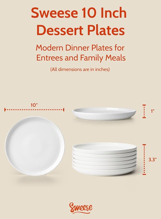 Sweese 10 Inch Porcelain Dinner Plates, Dishwasher Safe, Scratch-Resistant - Image 2