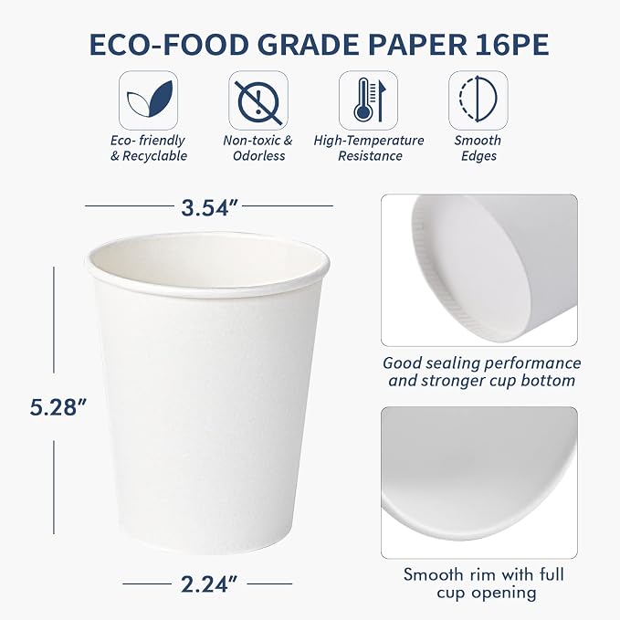 Turbo Bee Disposable Paper Coffee Cups 16oz, 210 Pack White Paper Cups - Image 3