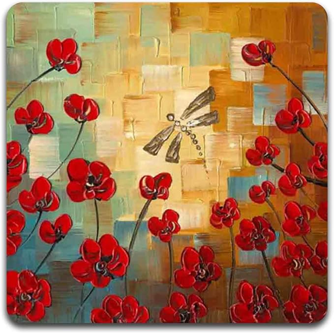 Red Oil Painting Square Coaster Set - Image 2