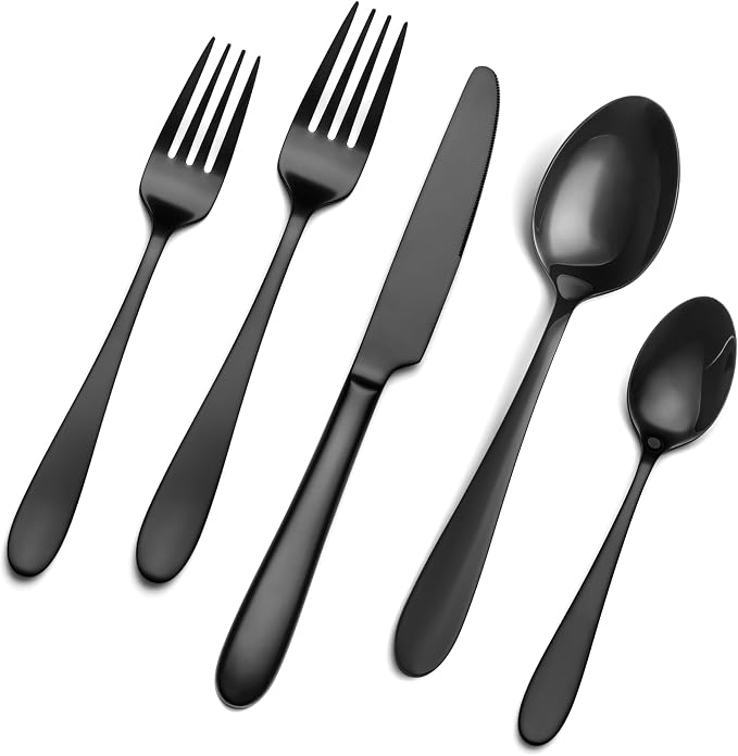 40 Piece Black Silverware Set Service by EIUBUIE