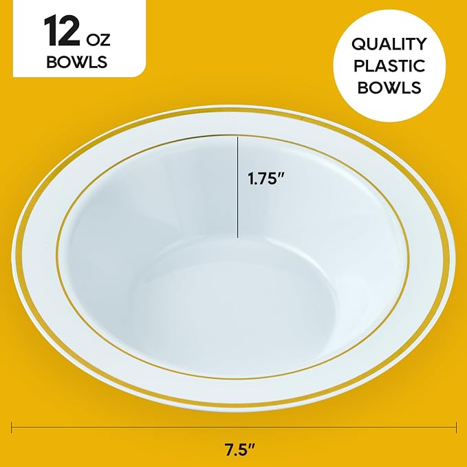 50PCS Plastic Bowls with Gold Rim 12oz Disposable Soup Bowls | Plastic Bowls - Image 5