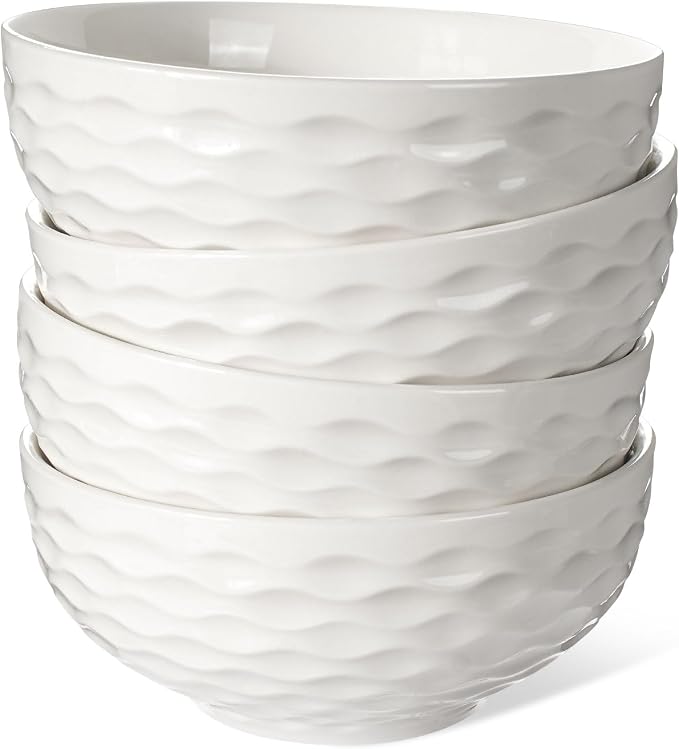 Ceramic Cereal Bowls 26 oz, Embossment Soup Bowls Set of 4, Dishwasher by Artena
