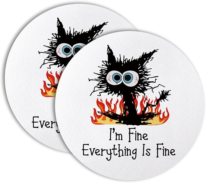 It's Fine I'm Fine Drink Cup Holder Coaster Set of 2, Funny Black Cat Coffee by Unknown