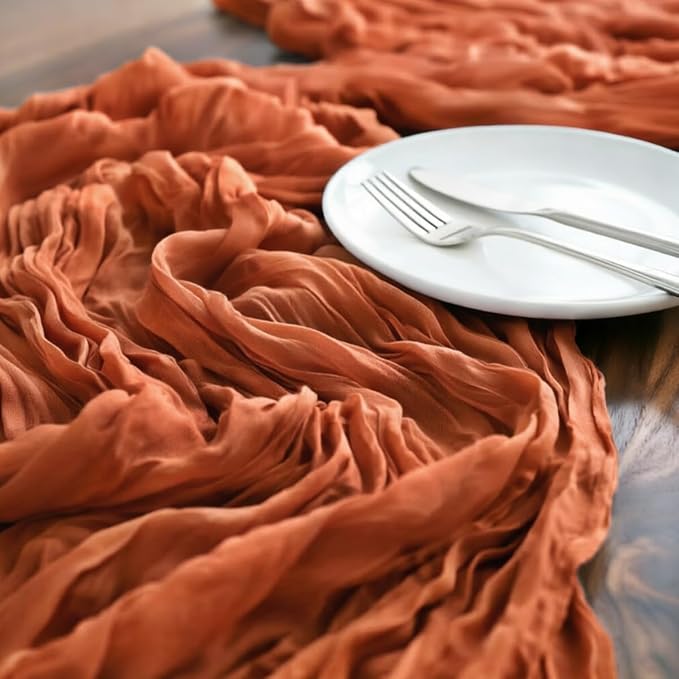 Terracotta Cheesecloth Table Runner 160 Inches 14 Ft Gauze Table Runner | - Image 4