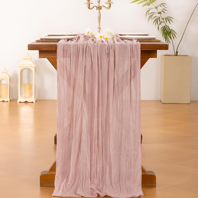Cheesecloth Table Runner Summer Boho Wedding Birthday Party Home Decor | Pink - Image 3