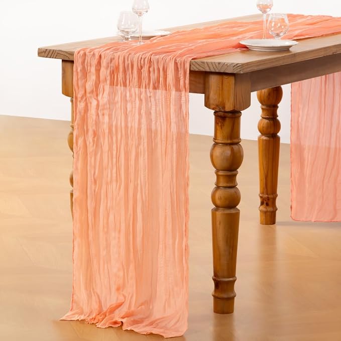 DeZerlor Peach Cheesecloth Table Runners 12 Pack Summer Boho Runners | - Image 5