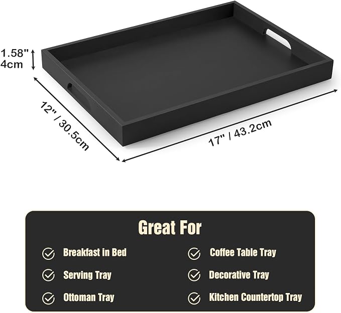 17 Inch Wood Serving Tray with Handles - Image 5