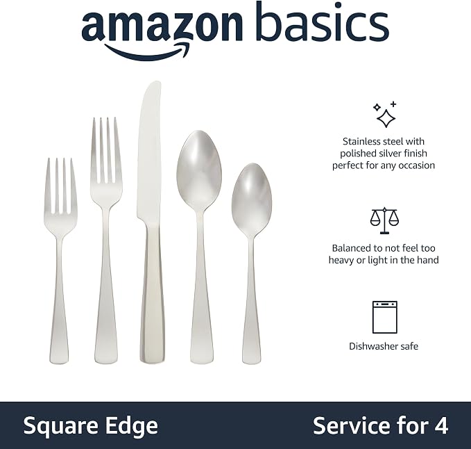 Amazon Basics 20-Piece Stainless Steel Flatware Set - Image 2
