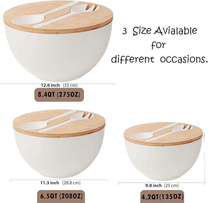 10” Bamboo Fiber Large Salad Serving Bowl Set - Image 3