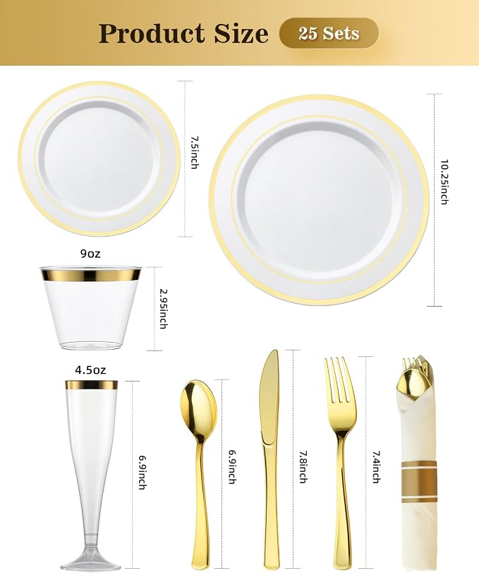 200PCS Disposable Gold Party Plastic Plate Sets - Image 2