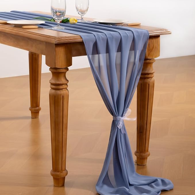 Dusty Blue Chiffon Table Runner Summer Boho Wedding Birthday Party Decor | 14ft - Image 4