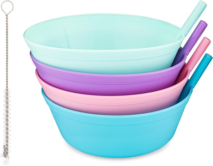 Cereal Bowls with Straws for Kids Childrens Bowls with Straw Built in for Kids by QuietBookClub