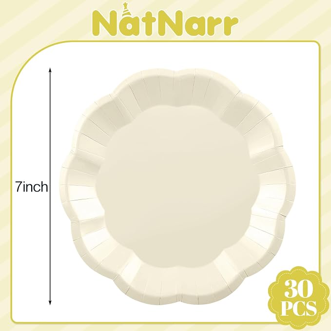 NatNarr 30pcs Ivory Paper Plates 7 In Small Cream Paper Plates Disposable Beige - Image 2