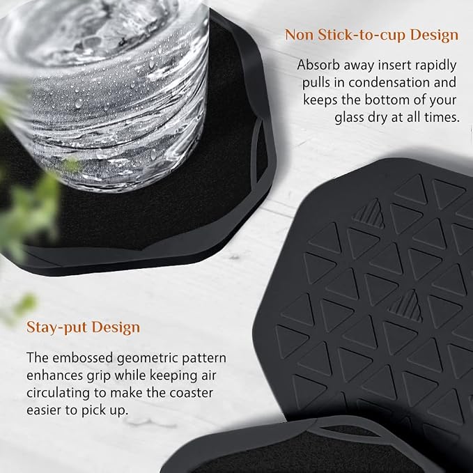 UMIRRO Absorbent Felt & Silicone Drink Coasters Set of 4, - Image 5