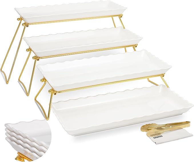KAQAHIDO Extra Large 4 Tier Serving Tray Set, Tiered Trays Stand by Haveaniceday