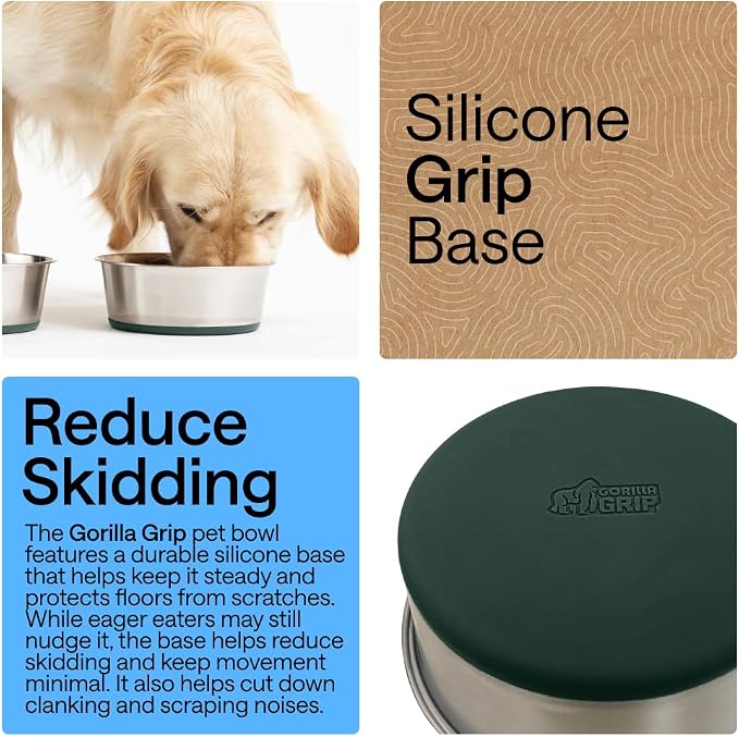 GORILLA GRIP Dog Bowls, Food Grade 304 Stainless Steel, Holds 6 Cups Each Food - Image 3