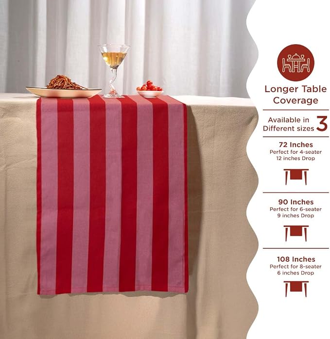 Folkulture Table Runner 108 inches Long | Vertical Striped Pink & Red Cute - Image 6