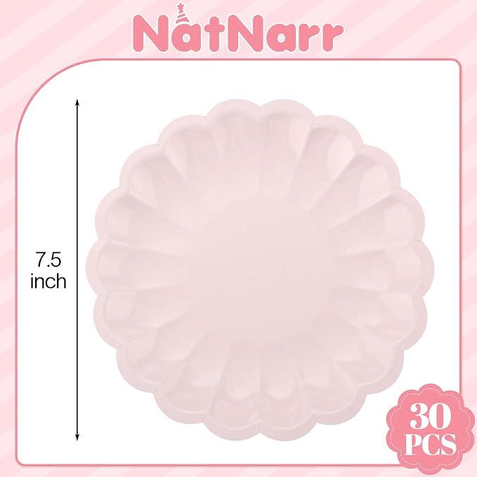 NatNarr 30 Pcs Pink Paper Plates 7.5 In Light Pink Plates - Image 2