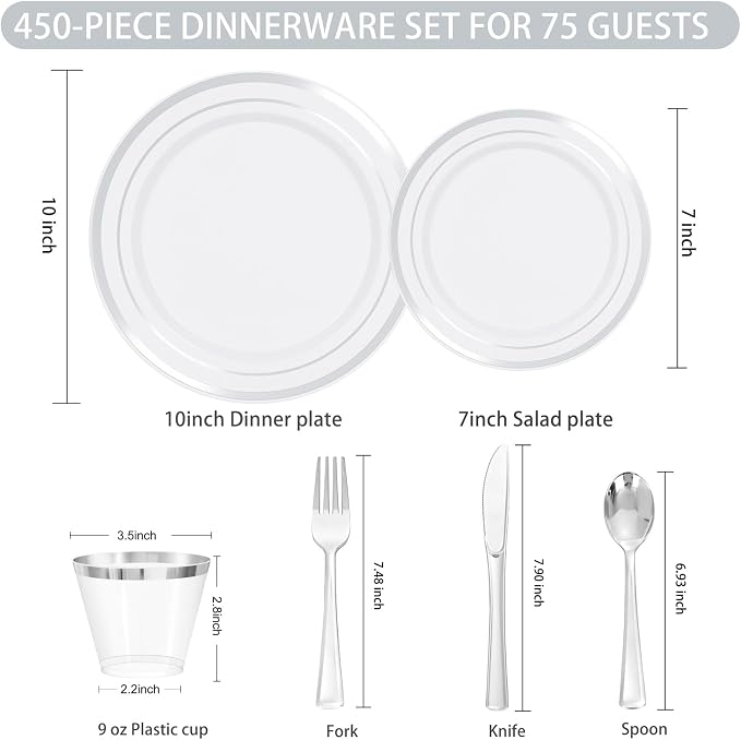 WELLIFE Silver Plates, Plastic Dinnerware Set - Image 7