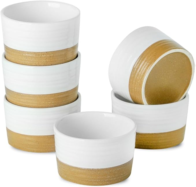 Ramekins 8 OZ for Creme Brulee Oven Safe, Ceramic Souffle Cups Set of 6 by Tikooere