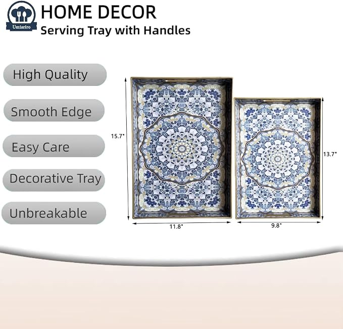 Boho Decorative Tray, Modern Blue Serving Tray - Image 3
