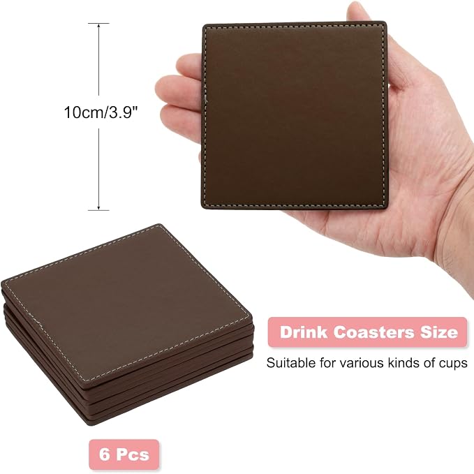 uxcell Square Drink Coasters Set of 6 White Stitched Dual Sided Non-Slip - Image 2