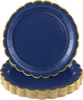 NatNarr 30 Pk Navy Blue Paper Plates 9" Scalloped Blue Gold Party Plates | Cute by NatNarr