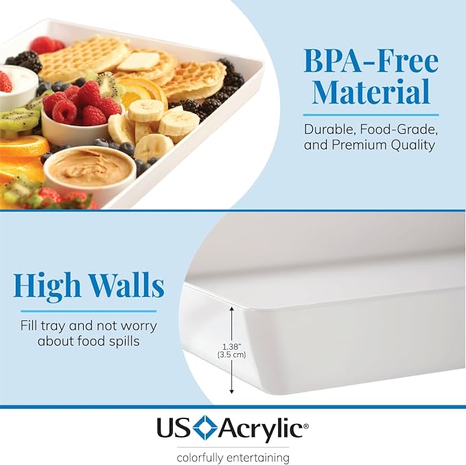 US Acrylic White Plastic Serving Trays 15” x 10” | Large Unbreakable Reusable - Image 3