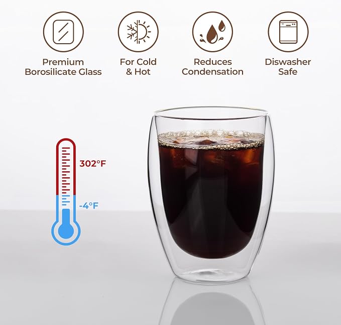 HillSpring Double Walled Glass Coffee Cup, 12oz Insulated Glass Tumbler - Image 3