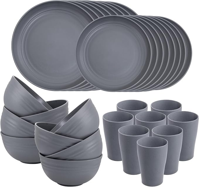 32pcs Wheat Straw Dinnerware Sets, Unbreakable Dinnerware Sets by supernal