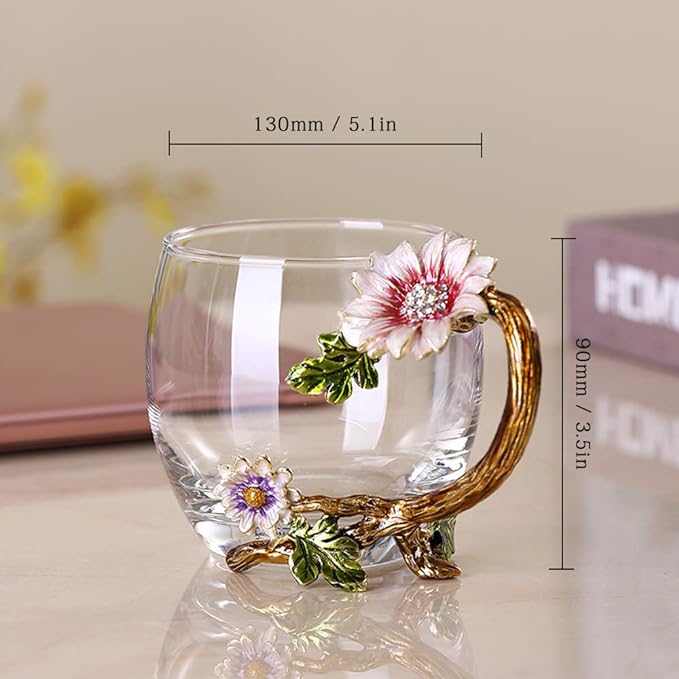 Enamel Sunflower Crystal Lead-Free Glass Tea Cup - Image 3