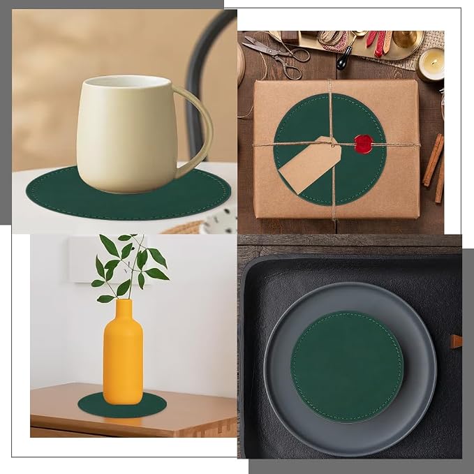 6PCS 4 Inch PU Leather Round Cup Holders Leather Coasters - Image 4