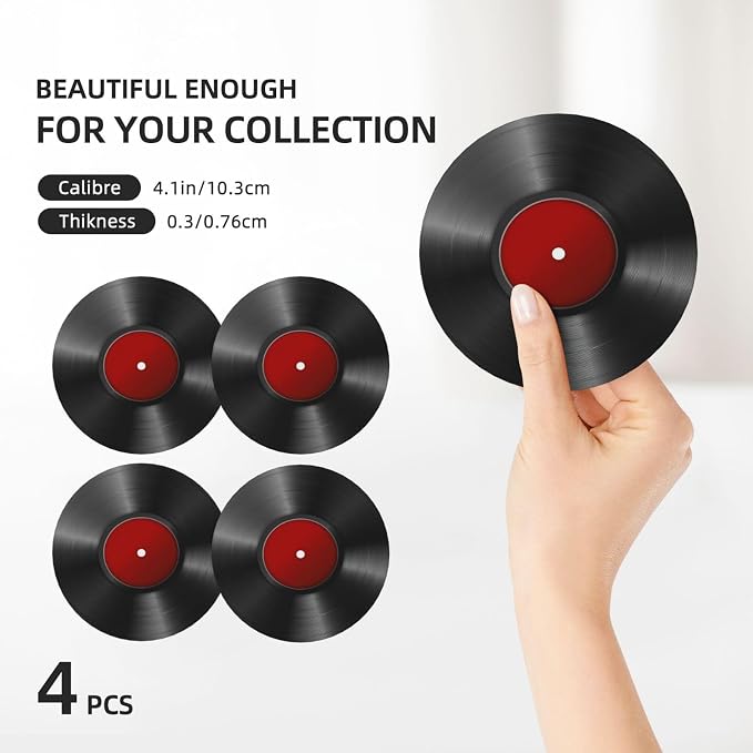 Music Vinyl Record Coasters Set of 4, Absorbent Ceramic Drink Coasters Cup Mat - Image 3