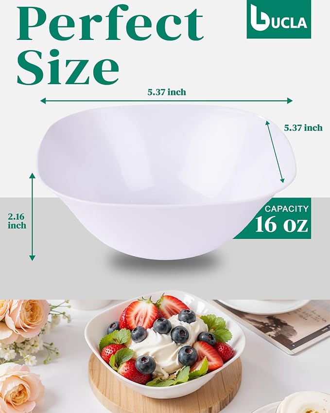 bUCLA 50Pack White Plastic Serving Bowls - 16oz Disposable Serving Bowls - Image 2