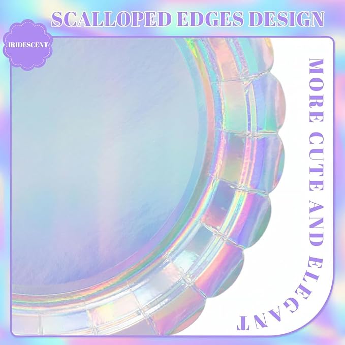 NatNarr 30 Pack Iridescent Plates, Unicorn Birthday, Oil- and Water-Resistant - Image 3