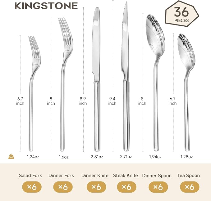 36-Piece Silverware Set with Steak Knives, Flatware Set - Image 2
