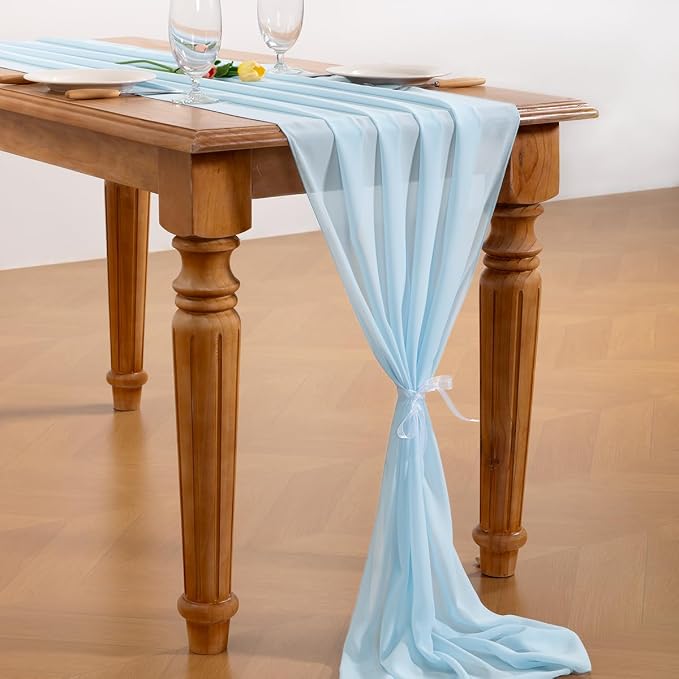 Blue Chiffon Table Runner Summer Boho Wedding Birthday Party Decor | 14ft - Image 4