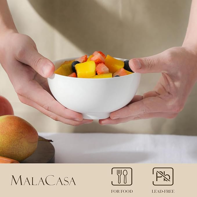 MALACASA Small White Ceramic Bowls Set of 8, 14 OZ Compact Dessert Bowls Rice - Image 3