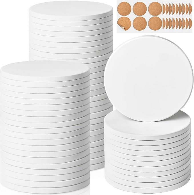 60 PCS Ceramic Tiles for Crafts, Unglazed Matte Coasters by GOHDODD