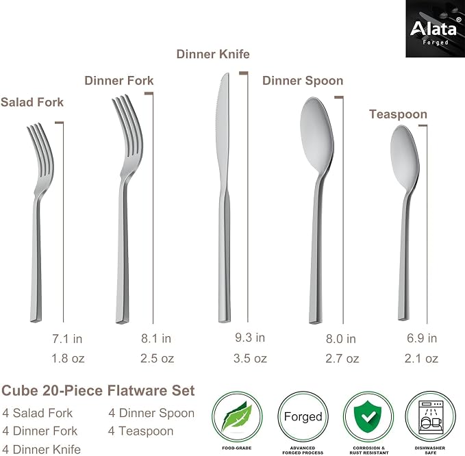 Alata Cube 20-Piece Forged Flatware Set, Service - Image 4