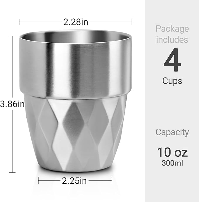 Beasea Stainless Steel Cup, 10 oz Set of 4 Stackable Stainless Steel Insulated - Image 3